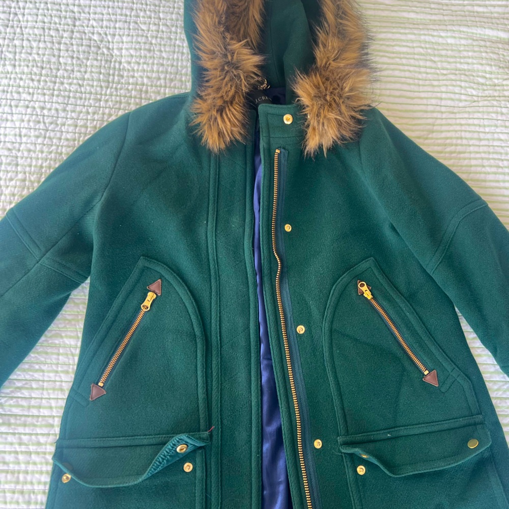 J. Crew New chateau parka in Italian stadium-cloth, size 4, dark forest green